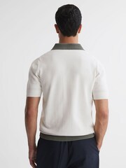 Reiss Ecru London Slim Fit Cotton Knitted Half-Zip Polo T-Shirt - Image 4 of 4