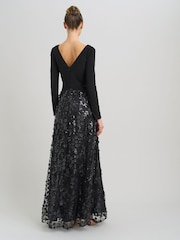 Gina Bacconi Black Shauna 3D Embroidery Maxi Dress - Image 2 of 6