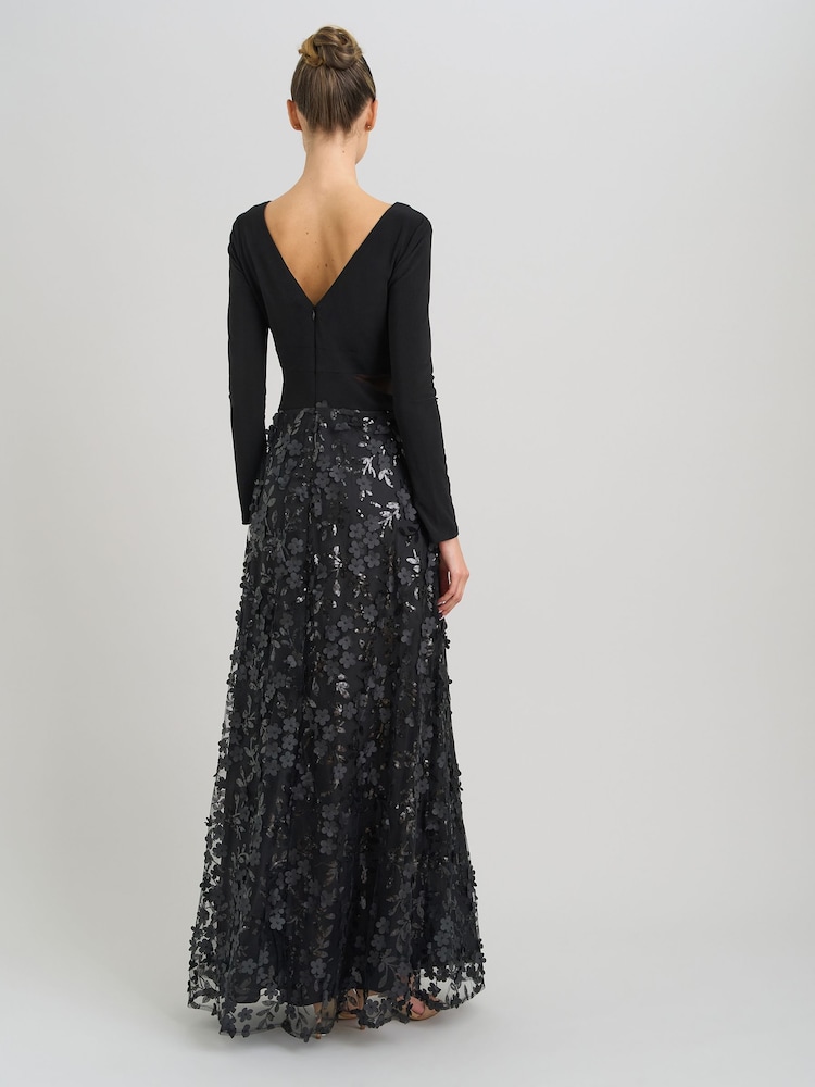 Gina Bacconi Black Shauna 3D Embroidery Maxi Dress - Image 2 of 6 Gina Bacconi Black Shauna 3D Embroidery Maxi Dress - Image 2 of 6