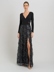 Gina Bacconi Black Shauna 3D Embroidery Maxi Dress - Image 3 of 6