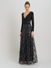 Gina Bacconi Black Shauna 3D Embroidery Maxi Dress - Image 4 of 6