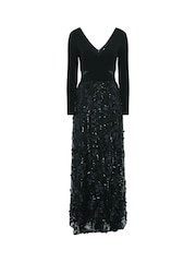Gina Bacconi Black Shauna 3D Embroidery Maxi Dress - Image 6 of 6
