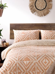 furn. Terracotta Orange Tanza Global Geometric Reversible Duvet Cover and Pillowcase Set - Image 1 of 3