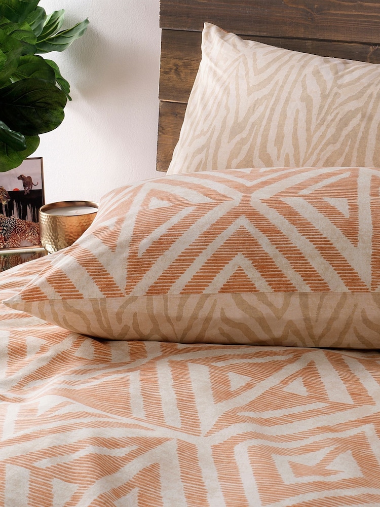 furn. Terracotta Orange Tanza Global Geometric Reversible Duvet Cover and Pillowcase Set - Image 2 of 3
