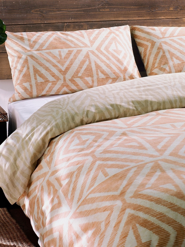 furn. Terracotta Orange Tanza Global Geometric Reversible Duvet Cover and Pillowcase Set - Image 3 of 3