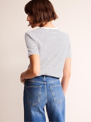 Boden White/Blue 100% Cotton Puff Sleeve T-Shirt - Image 2 of 5