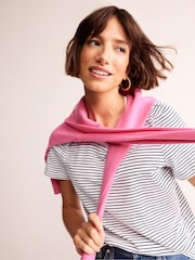 Boden White/Blue 100% Cotton Puff Sleeve T-Shirt - Image 3 of 5
