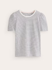 Boden White/Blue 100% Cotton Puff Sleeve T-Shirt - Image 5 of 5