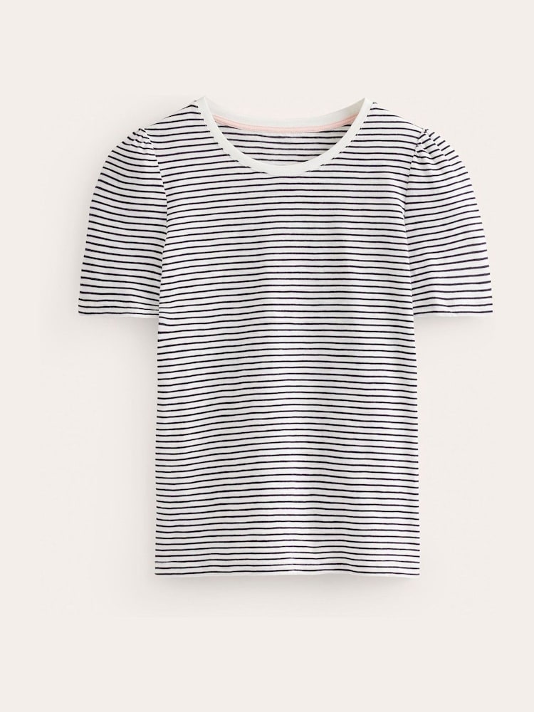 Boden White/Blue 100% Cotton Puff Sleeve T-Shirt - Image 5 of 5