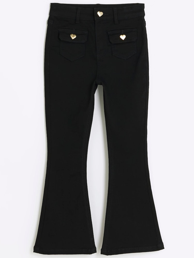 River Island Black Girls Pocket Front Flare Jeans - Image 1 of 3
