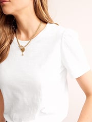 Boden White 100% Cotton Puff Sleeve T-Shirt - Image 4 of 6