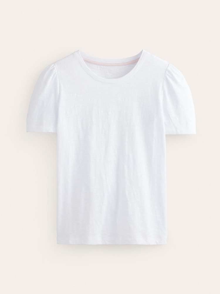 Boden White 100% Cotton Puff Sleeve T-Shirt - Image 6 of 6
