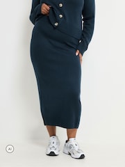 Yours Curve Blue Limited Knitted Maxi Skirt - Image 1 of 6