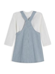 Tommy Hilfiger Blue Denim Stripe Dungaree Dress And T-Shirt Set - Image 2 of 3