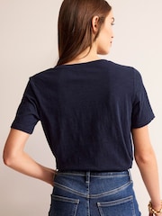 Boden Navy Blue Regular V-Neck Slub 100% Cotton T-Shirt - Image 2 of 5