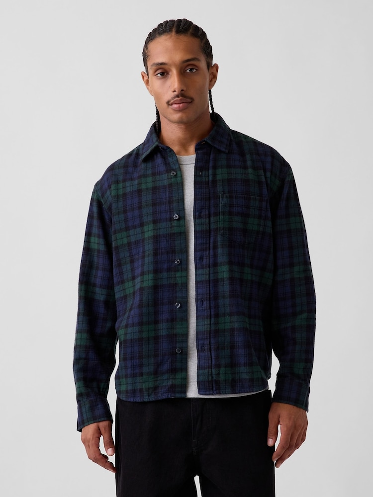 Gap Navy & Green Check Relaxed Flannel Shirt - Image 1 of 4 Gap Navy & Green Check Relaxed Flannel Shirt - Image 1 of 4