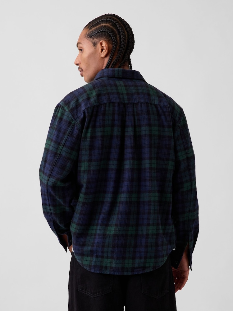 Gap Navy & Green Check Relaxed Flannel Shirt - Image 2 of 4 Gap Navy & Green Check Relaxed Flannel Shirt - Image 2 of 4