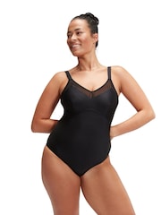 Черный - Speedo Женский моделирующий 1 Pieces купальник с сетчатой отделкой - Изображение 1 из 14