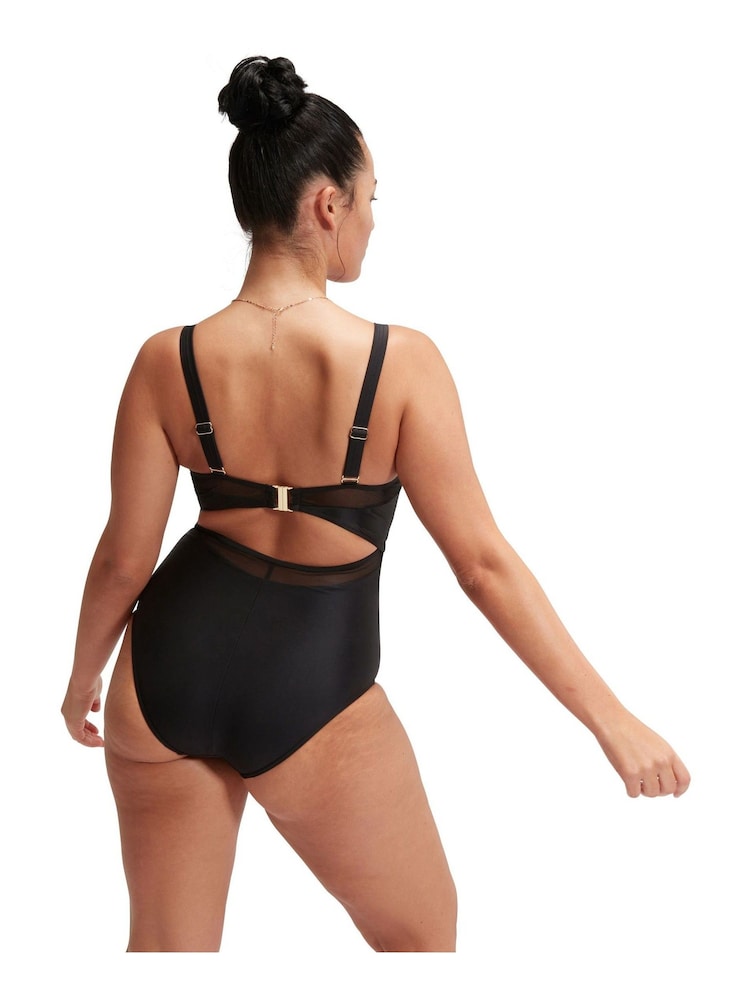 Черный - Speedo Женский моделирующий 1 Pieces купальник с сетчатой отделкой - Изображение 2 из 14