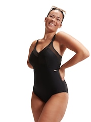 Черный - Speedo Женский моделирующий 1 Pieces купальник с сетчатой отделкой - Изображение 3 из 14