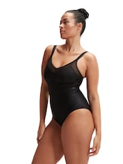 Черный - Speedo Женский моделирующий 1 Pieces купальник с сетчатой отделкой - Изображение 4 из 14