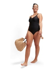 Черный - Speedo Женский моделирующий 1 Pieces купальник с сетчатой отделкой - Изображение 6 из 14