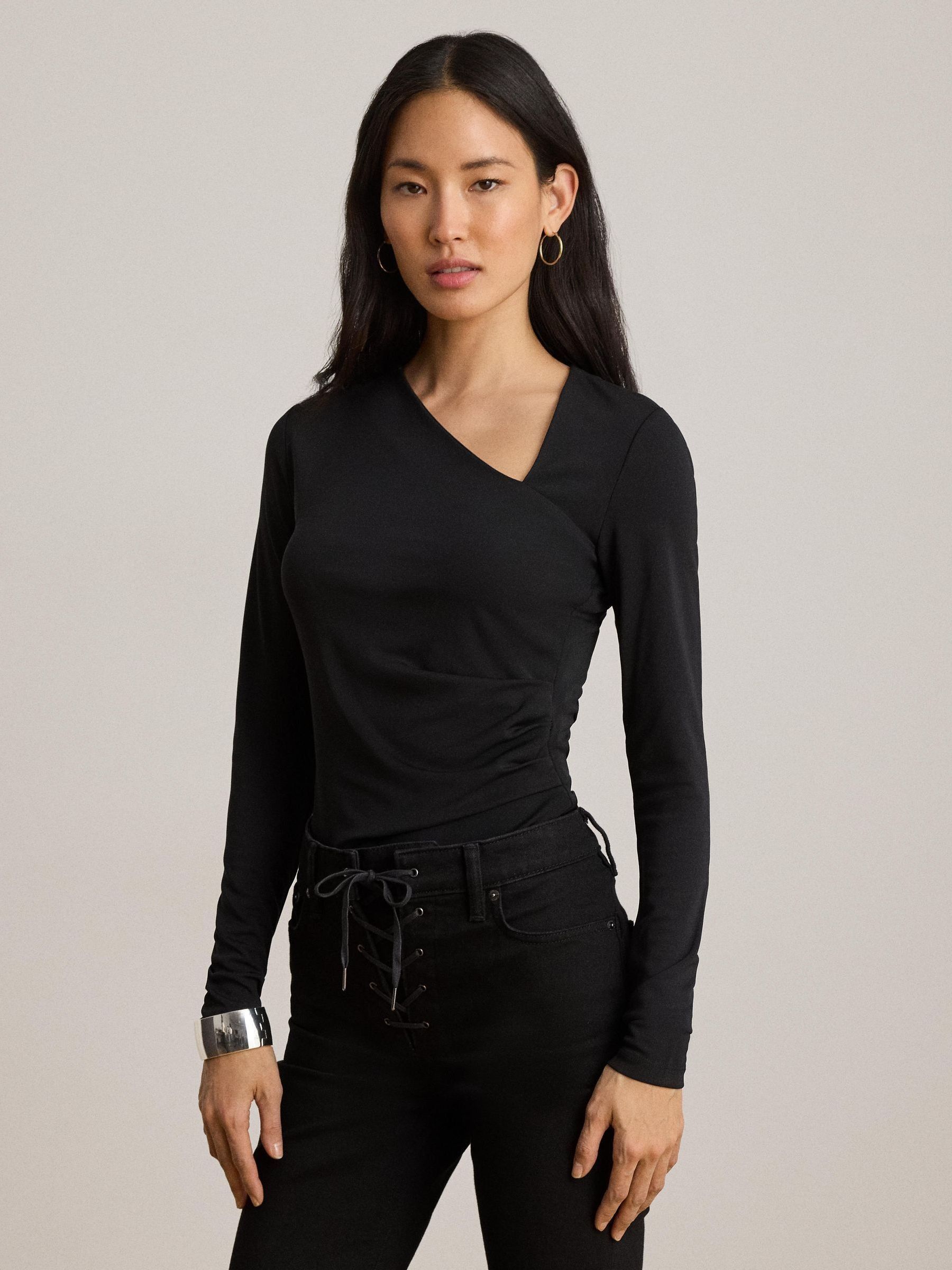 Buy Lauren Ralph Lauren Black Str Matte Jersey-R-Knt-Pullover from