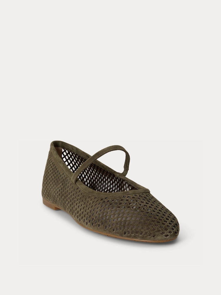 Lauren Ralph Lauren Green Jayna Perforated Suede Mary Jane Ballet Flats - Image 2 of 4 Lauren Ralph Lauren Green Jayna Perforated Suede Mary Jane Ballet Flats - Image 2 of 4