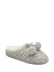 Dunlop Grey Ladies Knitted Closed Toe Mule Slippers - Image 1 of 4
