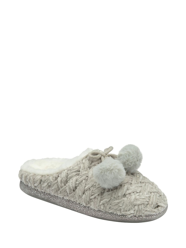 Dunlop Grey Ladies Knitted Closed Toe Mule Slippers - Image 1 of 4