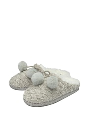 Dunlop Grey Ladies Knitted Closed Toe Mule Slippers - Image 2 of 4