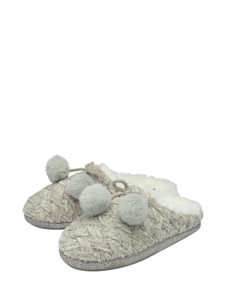 Dunlop Grey Ladies Knitted Closed Toe Mule Slippers - Image 2 of 4