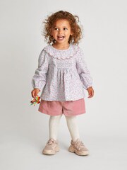 Monsoon Baby Pink Bird Blouse and Velour Shorts Set - Image 1 of 4