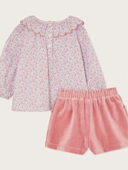 Monsoon Baby Pink Bird Blouse and Velour Shorts Set - Image 3 of 4