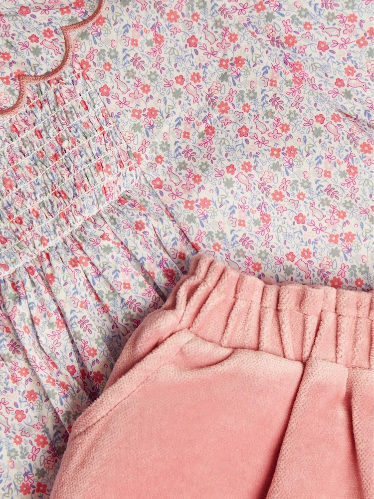 Monsoon Baby Pink Bird Blouse and Velour Shorts Set - Image 4 of 4