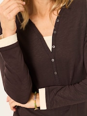 FatFace Mia Chocolate Brown Henley Top - Image 3 of 5