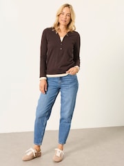 FatFace Mia Chocolate Brown Henley Top - Image 4 of 5