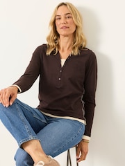 FatFace Mia Chocolate Brown Henley Top - Image 5 of 5