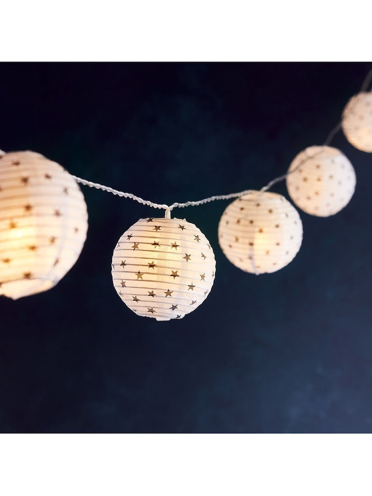 Lights4fun White 10 Star Paper Lantern Children's Fairy Lights - Image 1 of 2