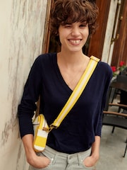 Boden Navy Blue 100% Cotton V-Neck Long Sleeve Top - Image 1 of 6