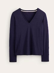 Boden Navy Blue 100% Cotton V-Neck Long Sleeve Top - Image 6 of 6