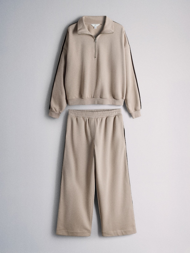 The Set Funnel Neck Sweat with Straight Leg Joggers Co-Ord Set Beige - Image 1 of 5 The Set Funnel Neck Sweat with Straight Leg Joggers Co-Ord Set Beige - Image 1 of 5