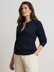 Lauren Ralph Lauren Blue Br Rayon Pltd Ctn-Sweater-Cardigan - Image 1 of 9