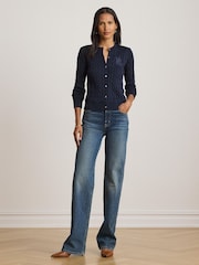 Lauren Ralph Lauren Blue Br Rayon Pltd Ctn-Sweater-Cardigan - Image 8 of 9