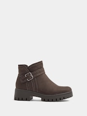 Yours Curve Brown Wide Fit Buckle Detail Low Wedge Boots - Image 2 of 5