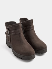 Yours Curve Brown Wide Fit Buckle Detail Low Wedge Boots - Image 4 of 5