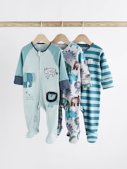 Blau - Baby-Schlafanzug mit 2-Wege-Reißverschluss 3er-Pack (0M.-2J.) - Bild 1 von 9