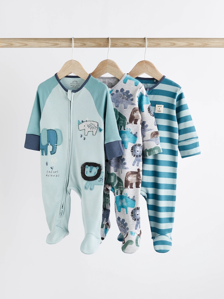 Blau - Baby-Schlafanzug mit 2-Wege-Reißverschluss 3er-Pack (0M.-2J.) - Bild 1 von 9