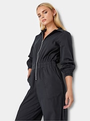 PixieGirl Petite Black Zip Front 100% Cotton Long Sleeve Jumpsuit - Image 6 of 6