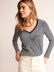 Boden Blue 100% Cotton V-Neck Long Sleeve Top - Image 1 of 5